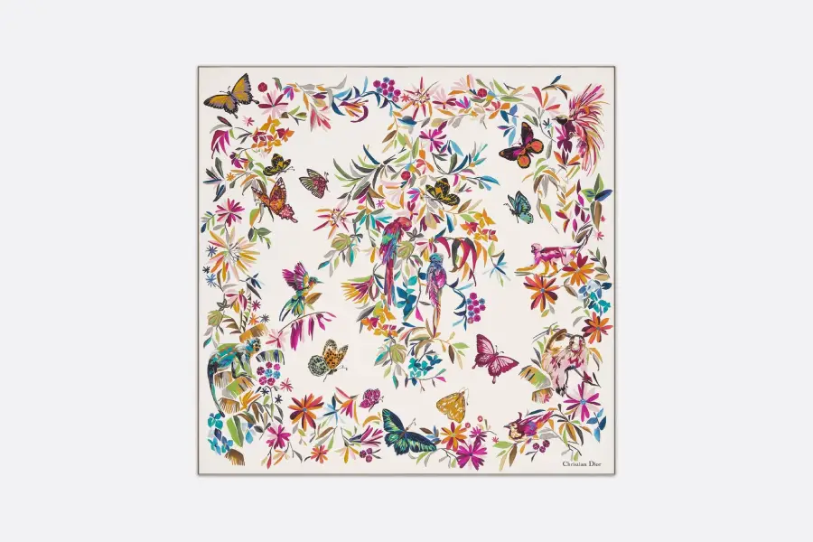 روسری ابریشمی دیور مدل White Multicolor Silk Twill